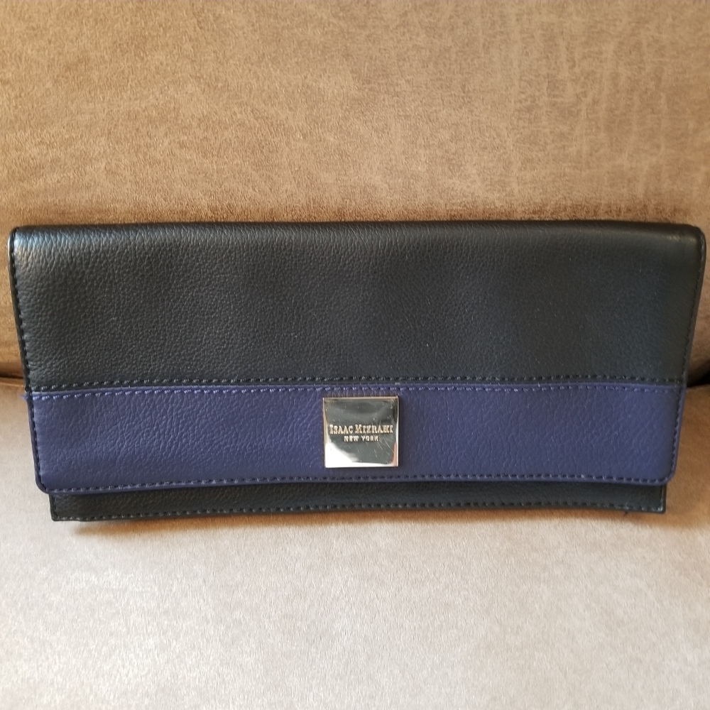 Isaac Mizrahi - Ava - black and navy leather clutch